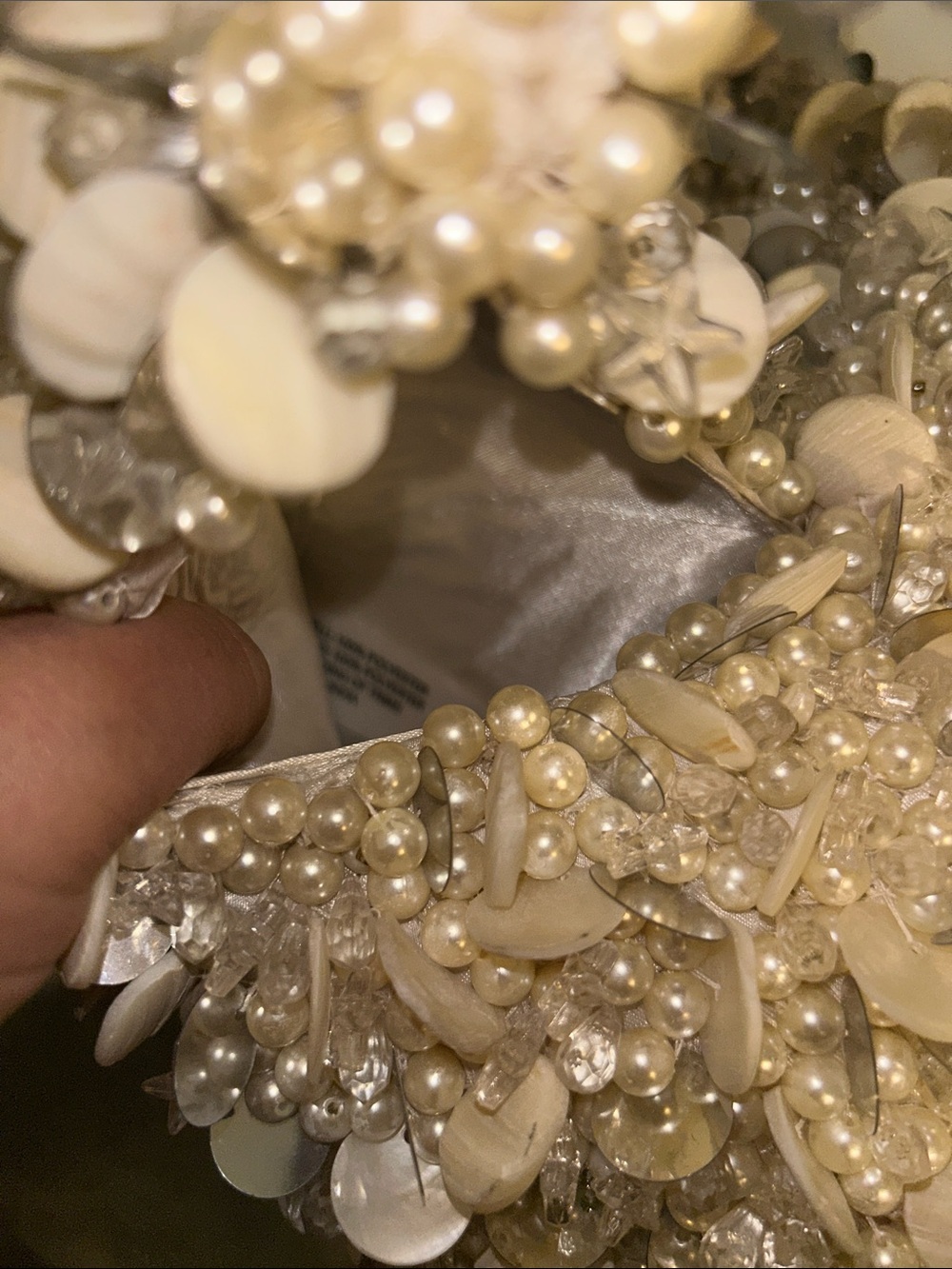 Viral India Beaded Pearl and Shell Accent Cream Shoulder Bag - Picture 3 of 5
